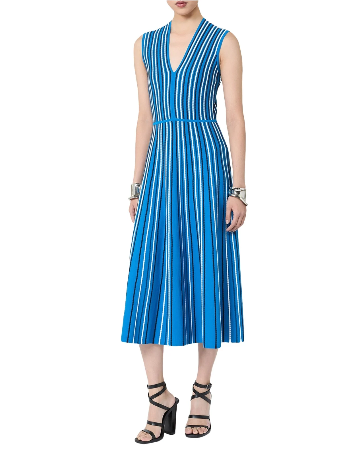 Striped Compact Knit Sleeveless Midi Dress Striped Compact Knit Sleeveless Midi Dress