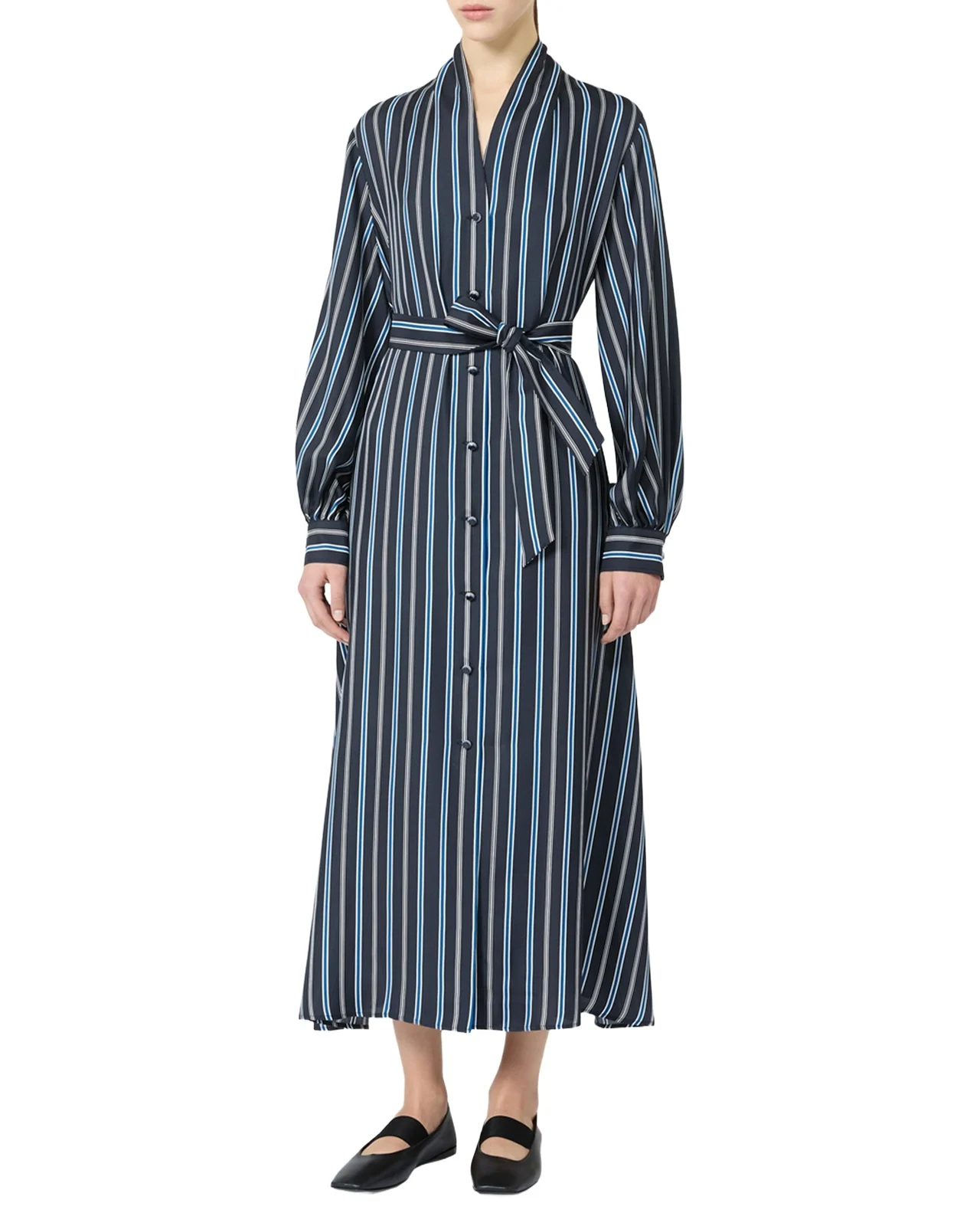 Long-Sleeve Striped Shirtdress w/ Belt Long-Sleeve Striped Shirtdress w/ Belt