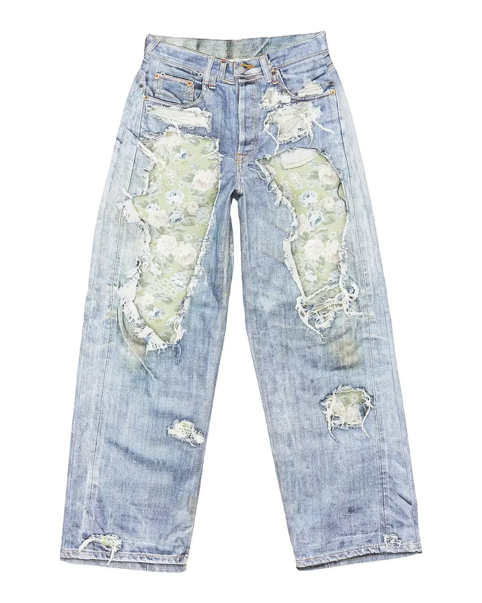 Acne Studios Men's Deconstructed Floral Repair Relaxed Fit Jeans | Thumbnail 2 Acne Studios Men's Deconstructed Floral Repair Relaxed Fit Jeans | Thumbnail 2
