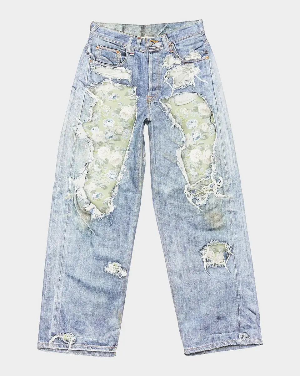 Acne Studios Men's Deconstructed Floral Repair Relaxed Fit Jeans | Thumbnail 3 Acne Studios Men's Deconstructed Floral Repair Relaxed Fit Jeans | Thumbnail 3