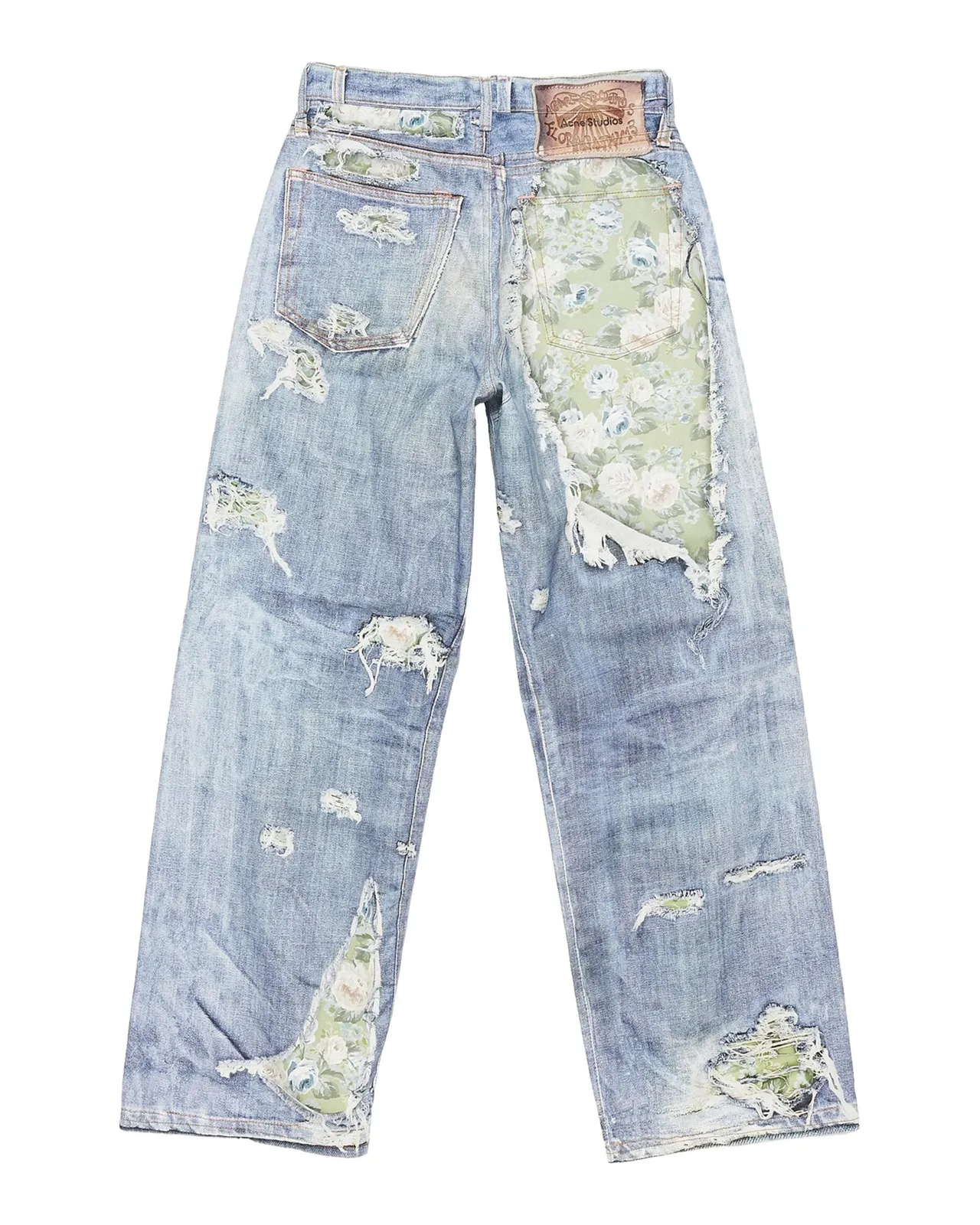 Acne Studios Men's Deconstructed Floral Repair Relaxed Fit Jeans