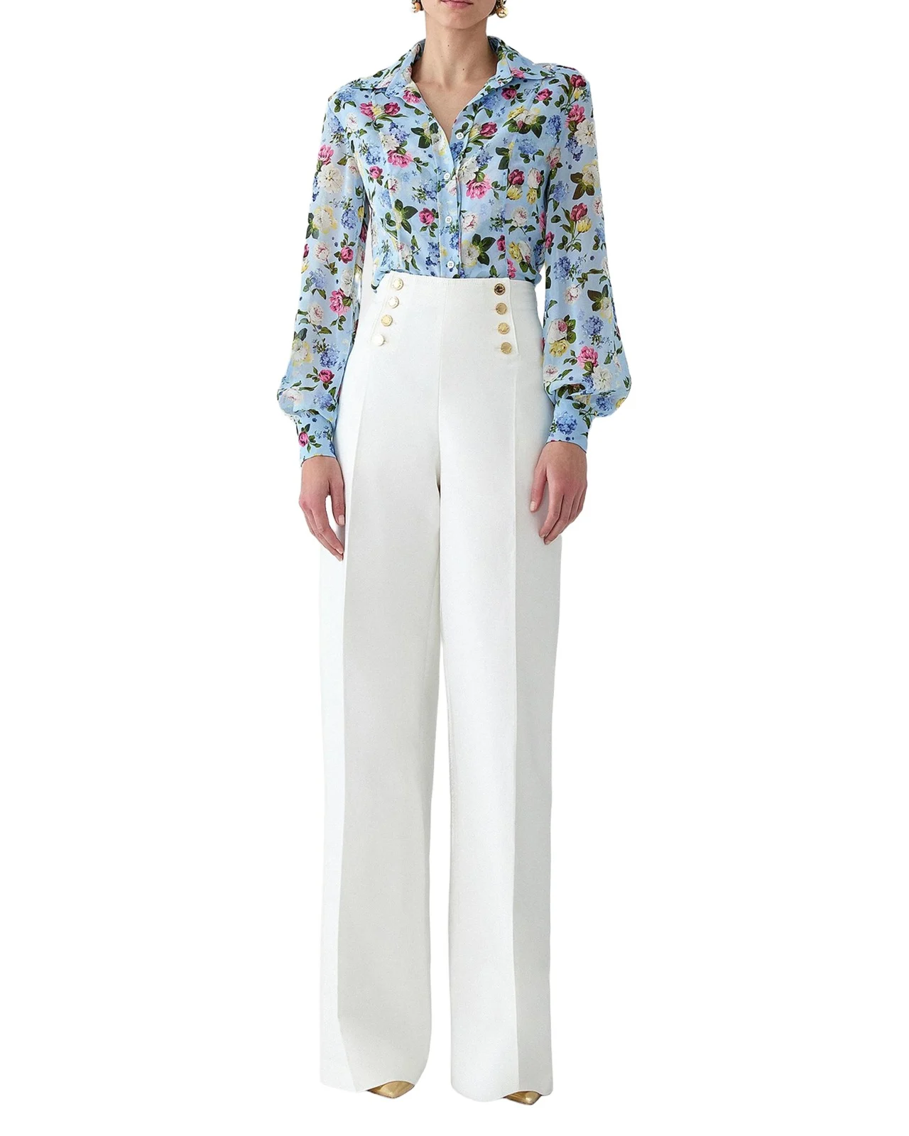 Isabella Rose-Print Silk Chiffon Button-Down Shirt Isabella Rose-Print Silk Chiffon Button-Down Shirt