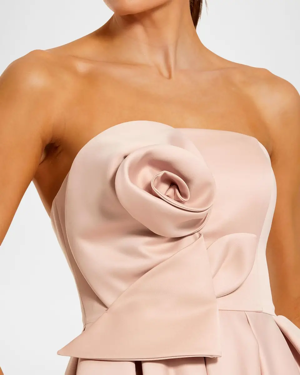 Mac Duggal Rosette-Embellished Strapless Satin Midi Dress | Thumbnail 3 Mac Duggal Rosette-Embellished Strapless Satin Midi Dress | Thumbnail 3