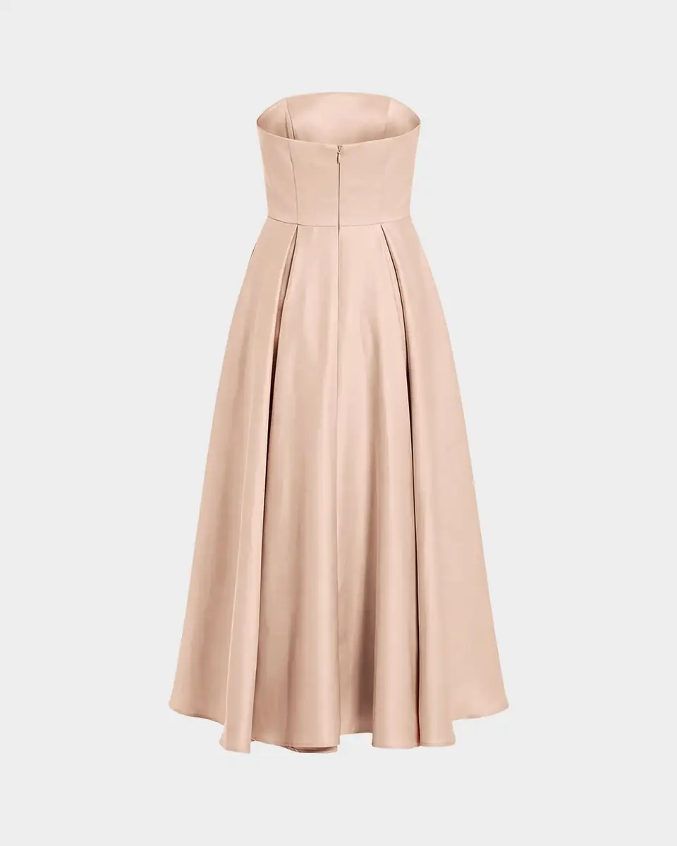 Mac Duggal Rosette-Embellished Strapless Satin Midi Dress | Thumbnail 4 Mac Duggal Rosette-Embellished Strapless Satin Midi Dress | Thumbnail 4