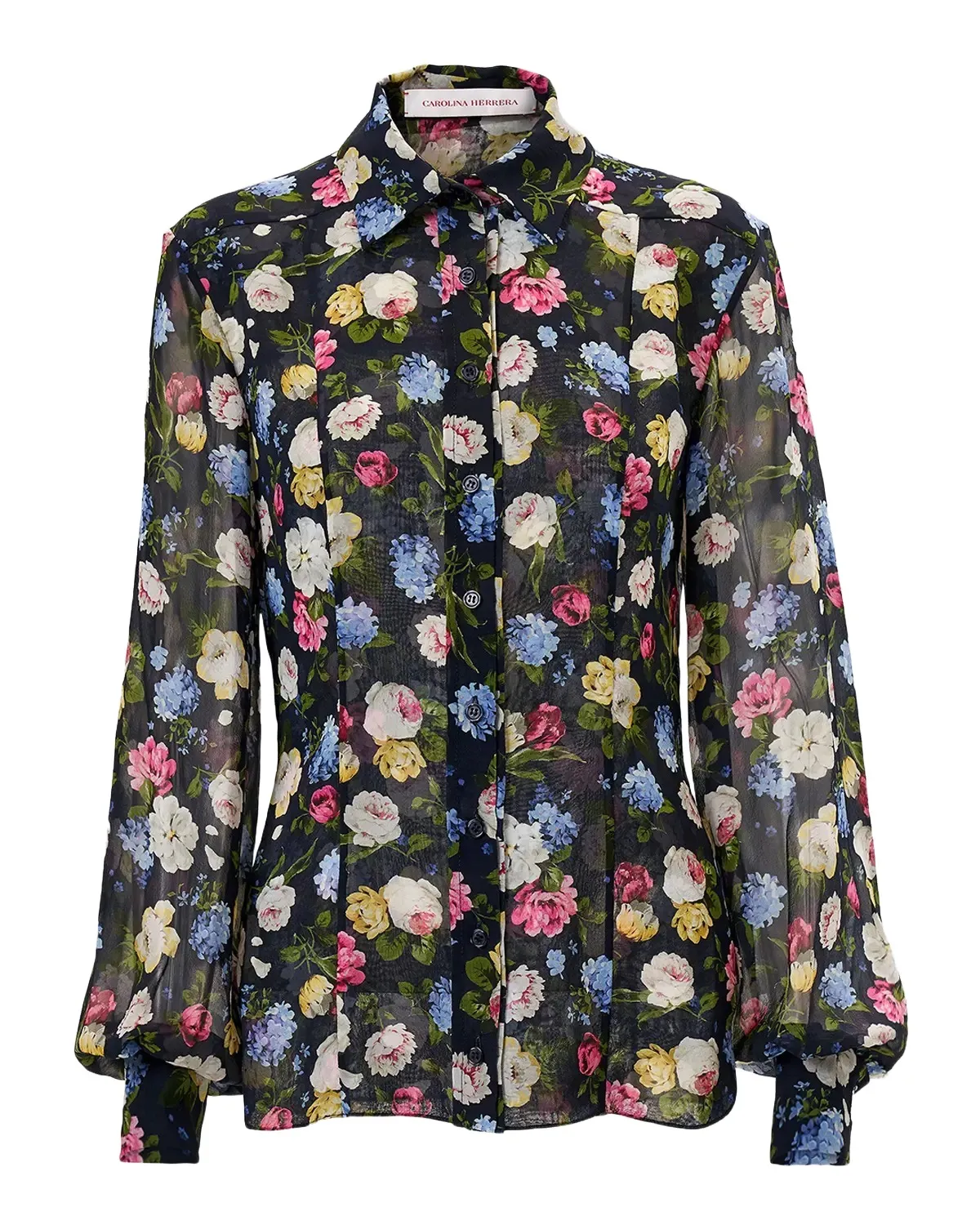 Isabella Rose-Print Silk Chiffon Button-Down Shirt Isabella Rose-Print Silk Chiffon Button-Down Shirt