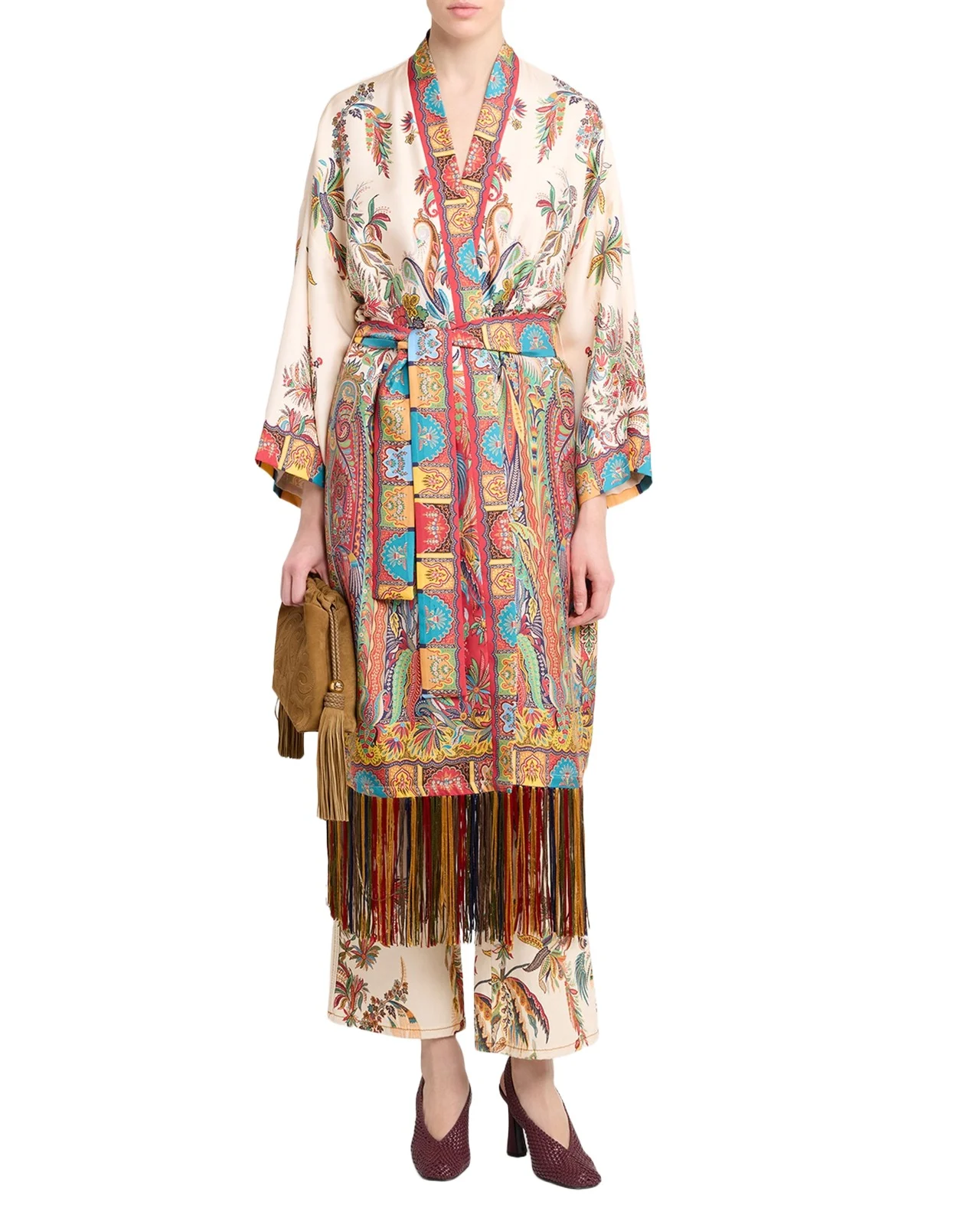 Belted Paisley Silk Fringed Dustcoat Belted Paisley Silk Fringed Dustcoat