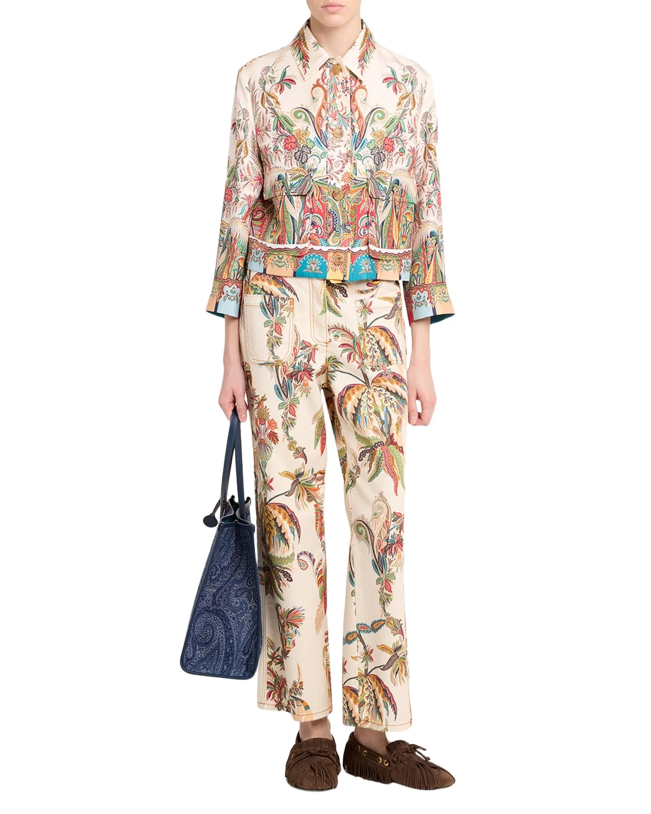 Paisley-Print Silk Cropped Jacket Paisley-Print Silk Cropped Jacket
