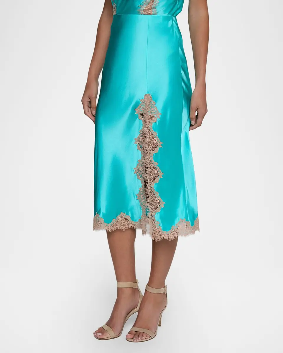 L'Agence Tico Lace Silk Midi Skirt | Thumbnail 4