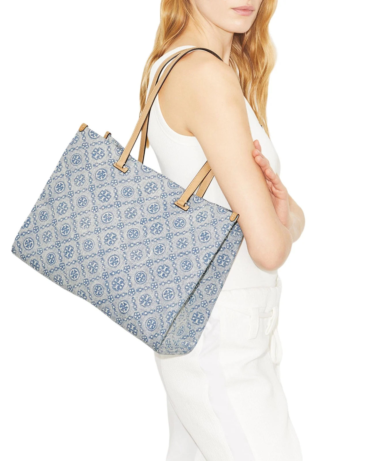 T Monogram Denim Tote Bag
