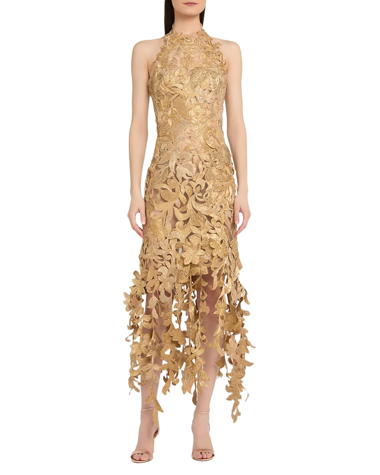 Sleeveless Corded Floral Halter Midi Cocktail Dress Sleeveless Corded Floral Halter Midi Cocktail Dress