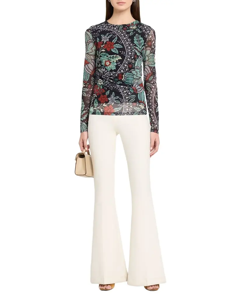 Elie Tahari The Delilah Ruched Floral-Print Mesh Top | Image 1 Elie Tahari The Delilah Ruched Floral-Print Mesh Top | Image 1