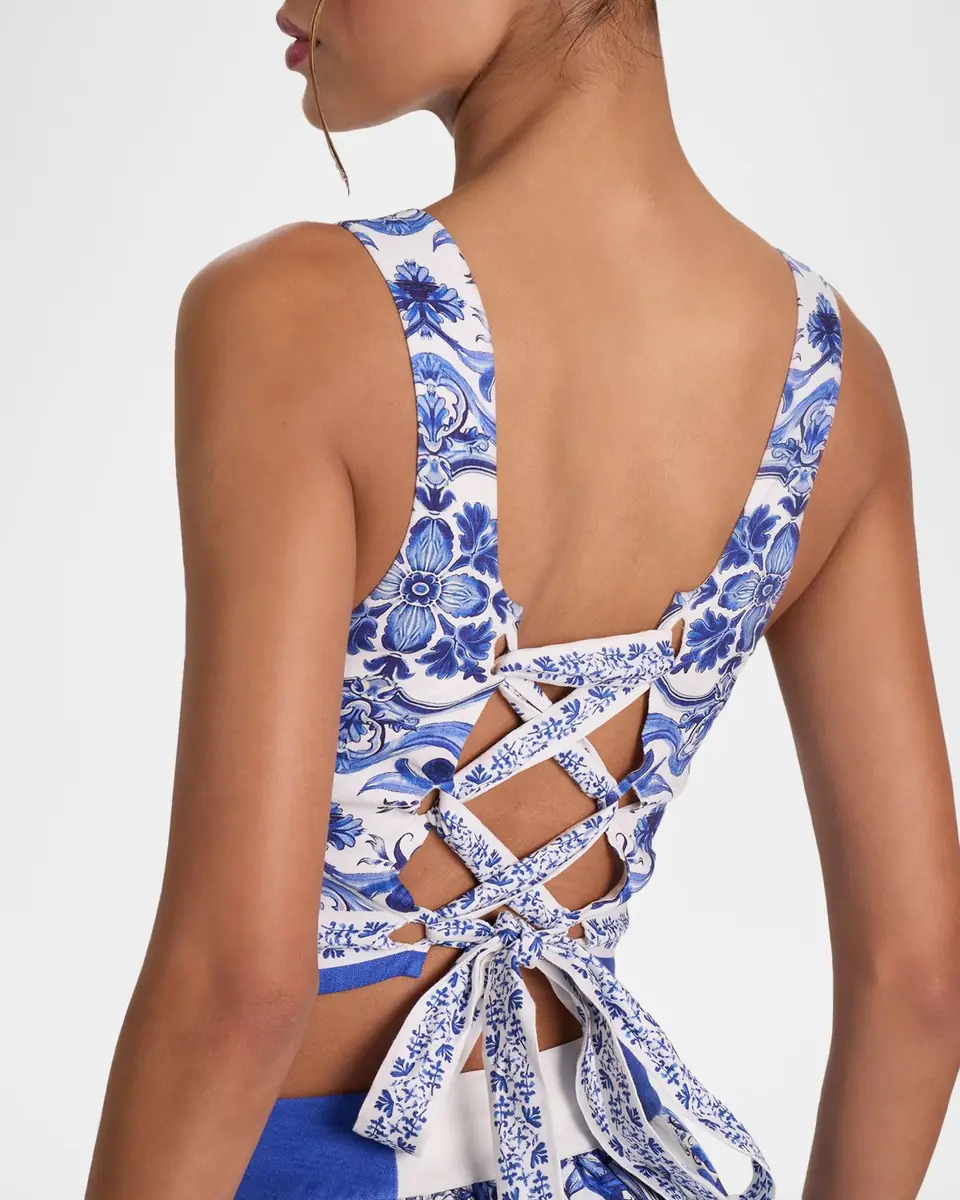 Alice + Olivia Miriam Printed Linen Crop Top | Thumbnail 4 Alice + Olivia Miriam Printed Linen Crop Top | Thumbnail 4