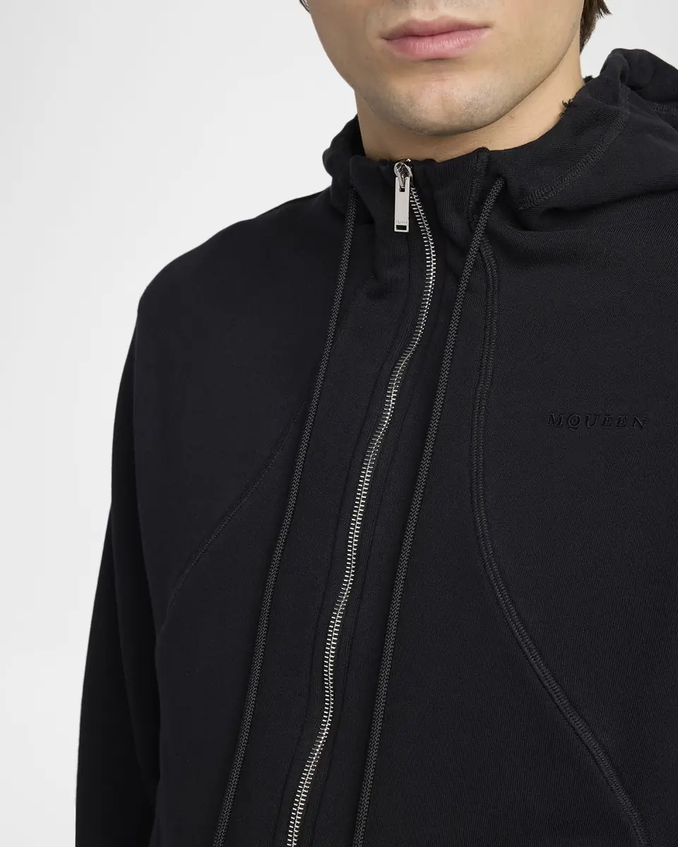 Alexander McQueen Men's Stonewashed Cotton Full-Zip Hoodie | Thumbnail 4 Alexander McQueen Men's Stonewashed Cotton Full-Zip Hoodie | Thumbnail 4