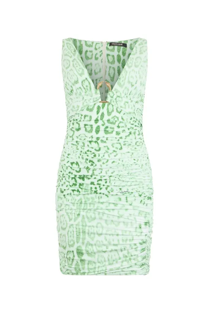 Roberto Cavalli Jaguar Mint Print Dress Mini | Image 1 Roberto Cavalli Jaguar Mint Print Dress Mini | Image 1