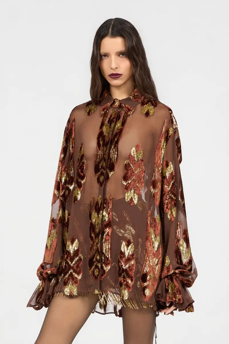 Roberto Cavalli Brown Fil Coupé Shirt | Thumbnail 2