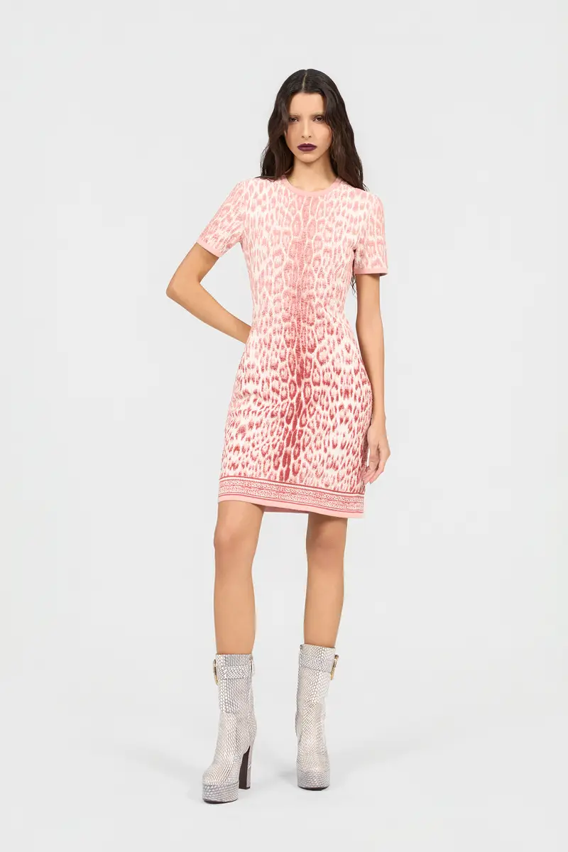 Roberto Cavalli Jaguar Pink Print Midi Dress | Thumbnail 2