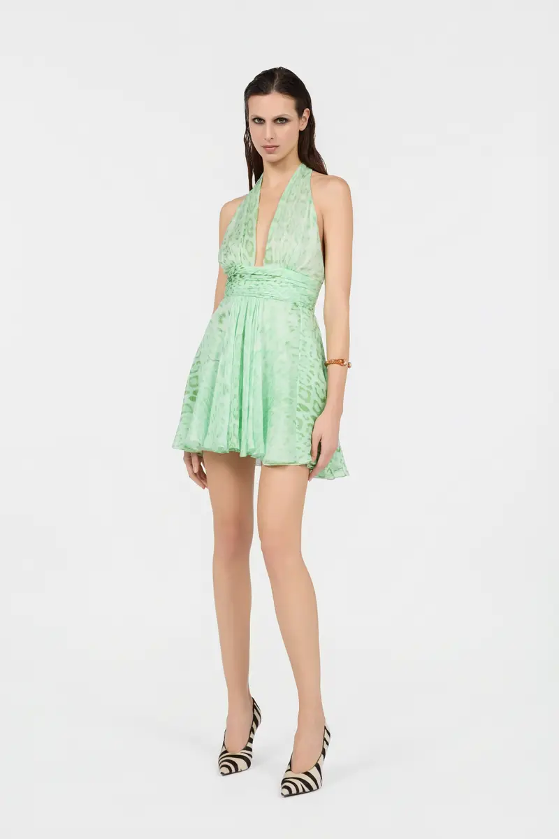Roberto Cavalli Jaguar Mint Print Silk Mini Dress | Thumbnail 6 Roberto Cavalli Jaguar Mint Print Silk Mini Dress | Thumbnail 6