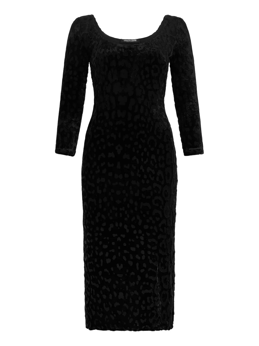 Roberto Cavalli Black Sheath Dress With Jaguar Skin Pattern