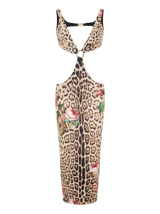 Jaguar Roses Print Beach Dress