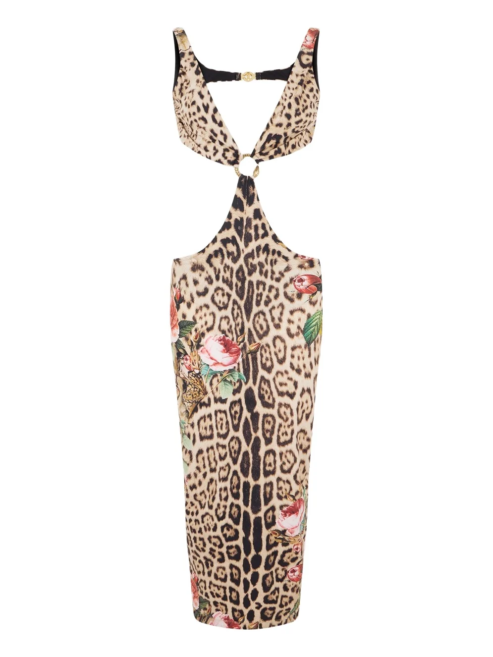 Roberto Cavalli Jaguar Roses Print Beach Dress