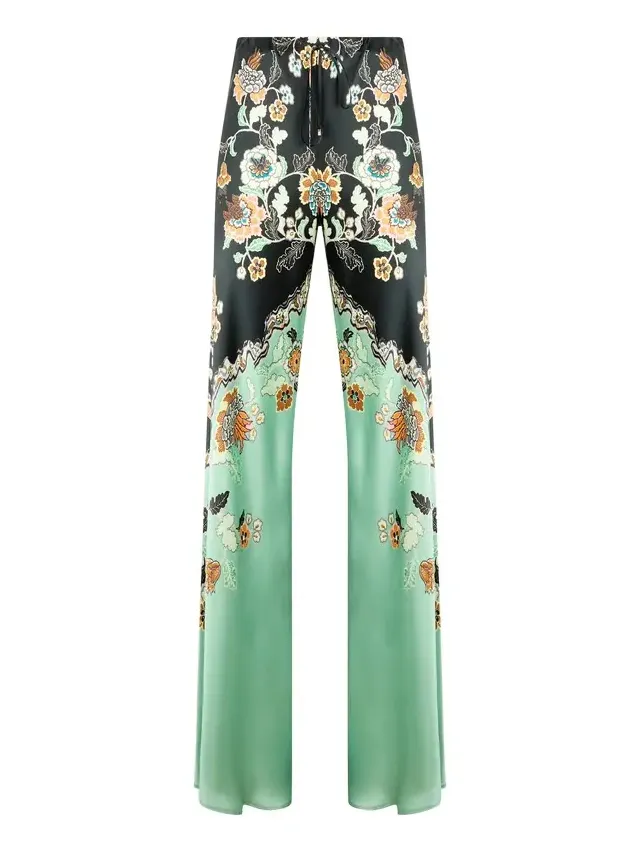 Silk Pants With Kimono Print