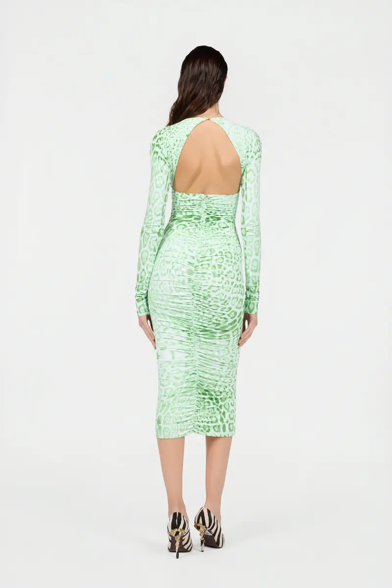 Roberto Cavalli Jaguar Mint Print Midi Dress | Thumbnail 3 Roberto Cavalli Jaguar Mint Print Midi Dress | Thumbnail 3