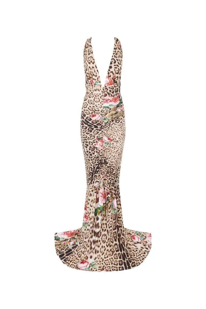 Roberto Cavalli Jaguar Roses Print Dress | Image 1 Roberto Cavalli Jaguar Roses Print Dress | Image 1