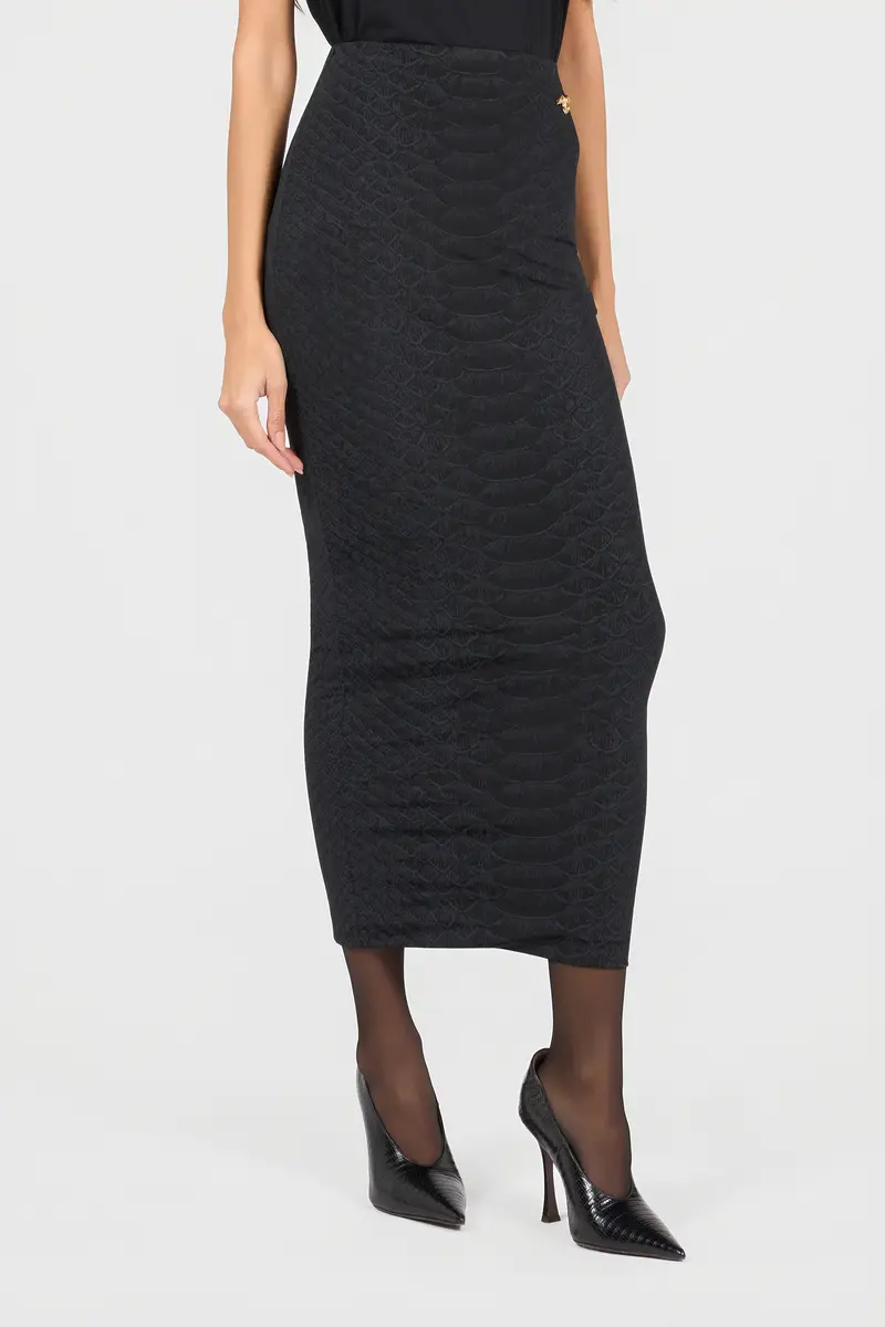 Roberto Cavalli Black Midi Skirt With Serpentine Print And Jewel Detail | Thumbnail 2 Roberto Cavalli Black Midi Skirt With Serpentine Print And Jewel Detail | Thumbnail 2