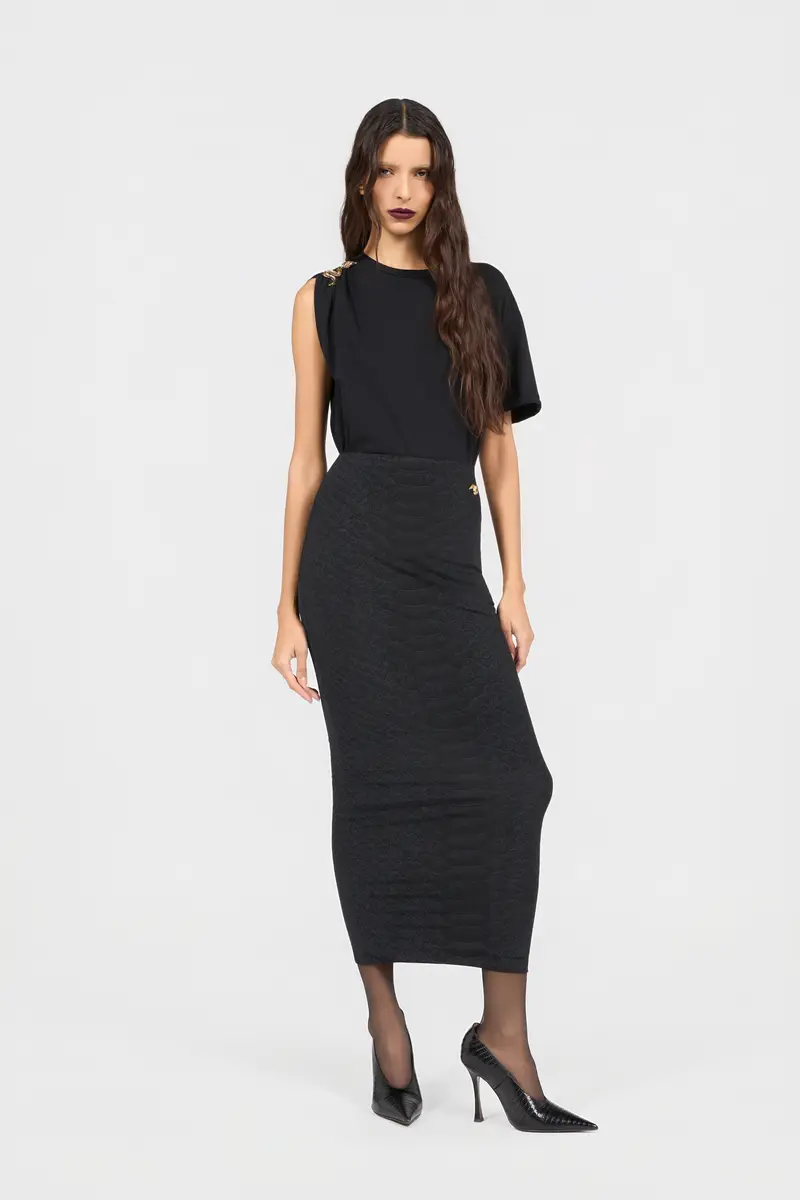 Roberto Cavalli Black Midi Skirt With Serpentine Print And Jewel Detail | Thumbnail 6 Roberto Cavalli Black Midi Skirt With Serpentine Print And Jewel Detail | Thumbnail 6
