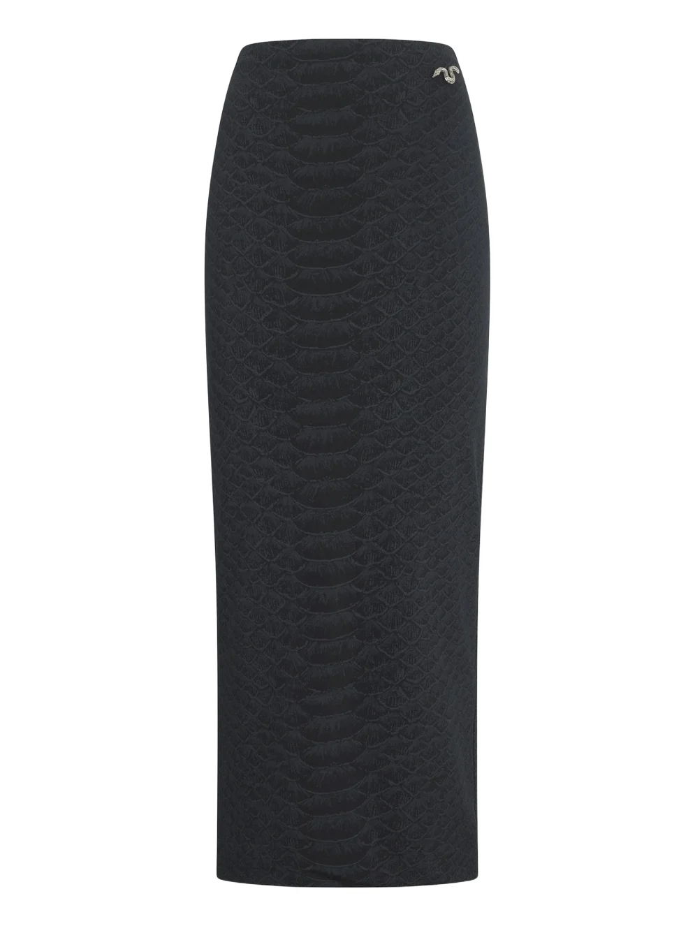 Black Midi Skirt With Serpentine Print And Jewel Detail Black Midi Skirt With Serpentine Print And Jewel Detail