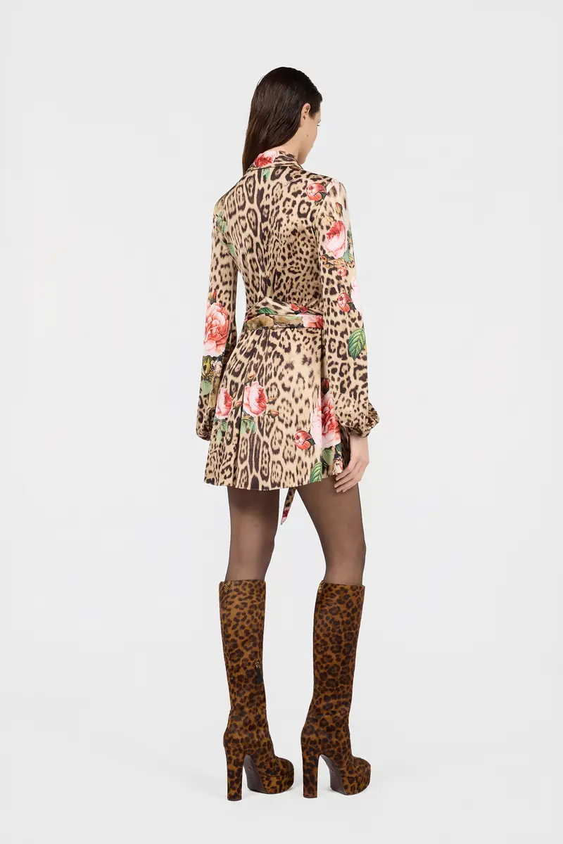 Roberto Cavalli Mini Dress Jaguar Roses Print | Thumbnail 3 Roberto Cavalli Mini Dress Jaguar Roses Print | Thumbnail 3