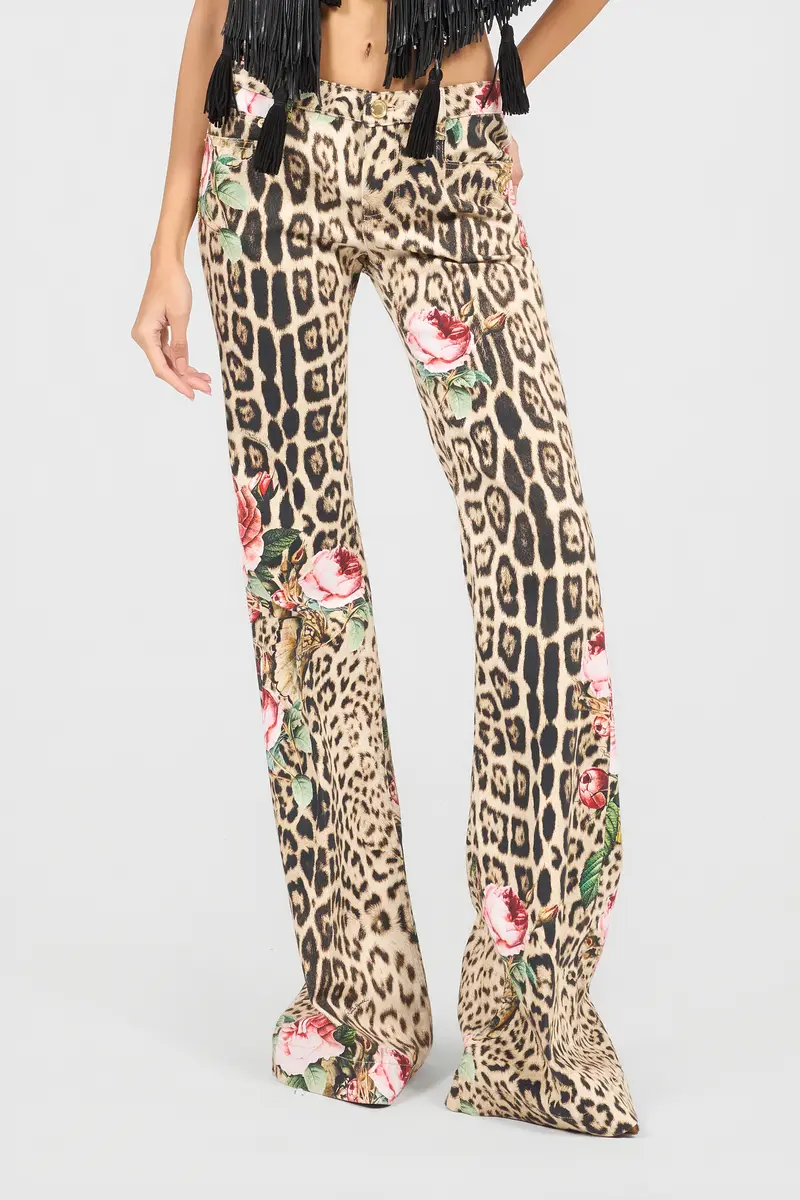 Roberto Cavalli Jaguar Roses Print Flared Jeans | Thumbnail 2 Roberto Cavalli Jaguar Roses Print Flared Jeans | Thumbnail 2