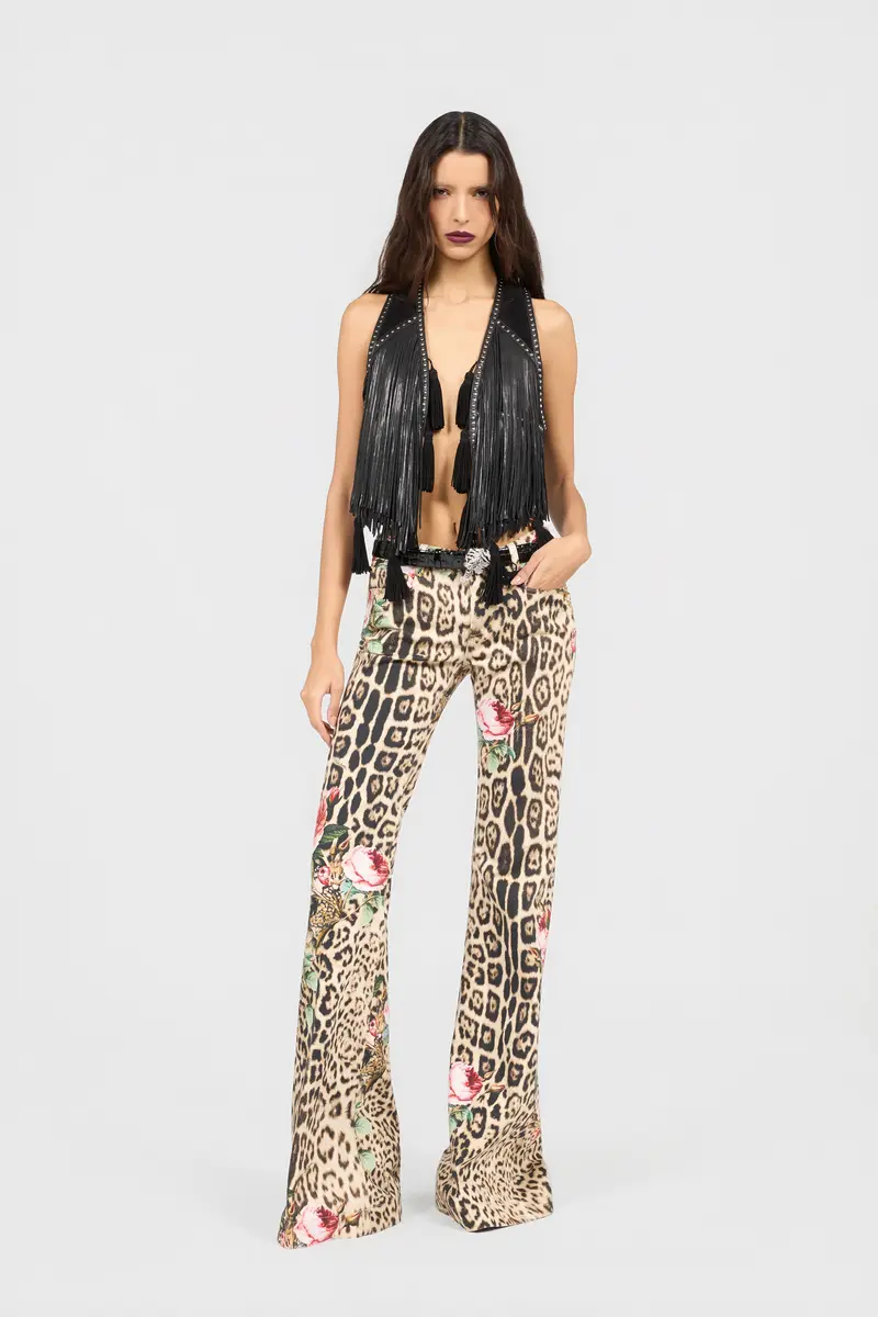 Roberto Cavalli Jaguar Roses Print Flared Jeans | Thumbnail 6 Roberto Cavalli Jaguar Roses Print Flared Jeans | Thumbnail 6