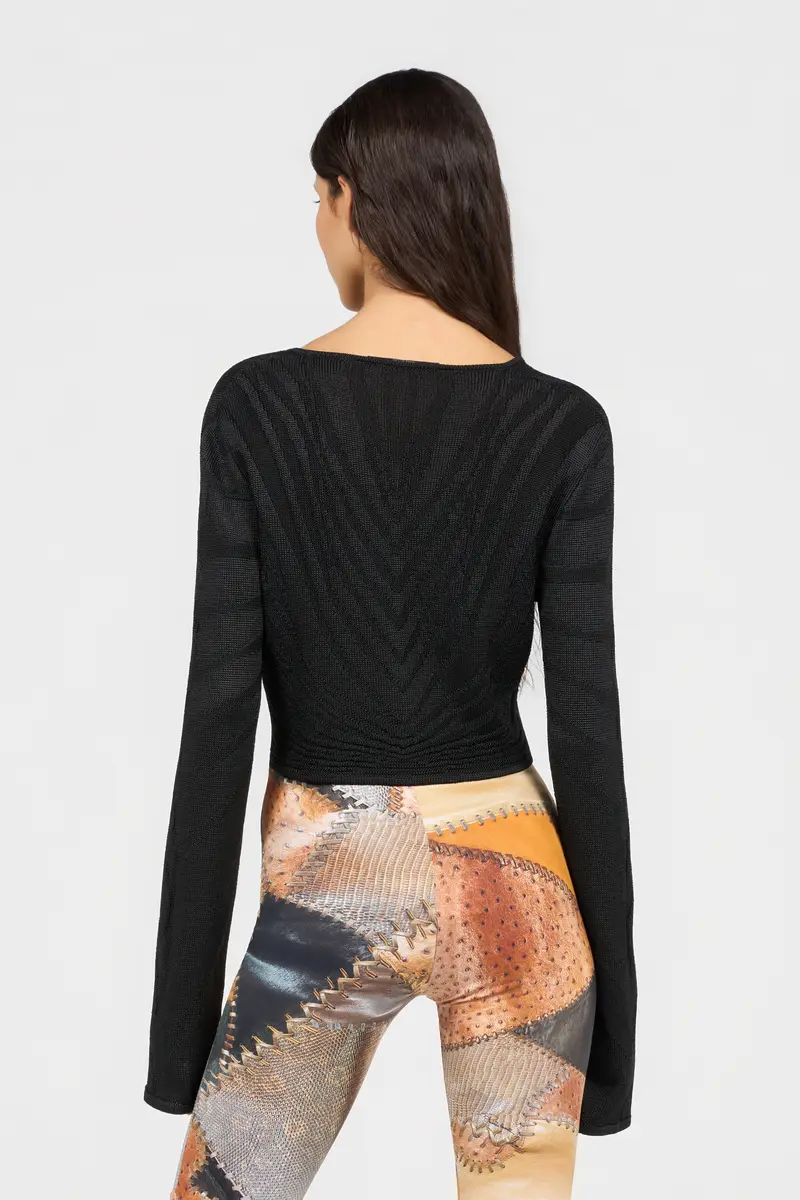 Roberto Cavalli Black Cropped Tie Front Cardigan | Thumbnail 3