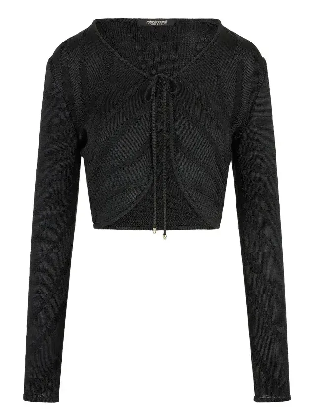 Roberto Cavalli Black Cropped Tie Front Cardigan
