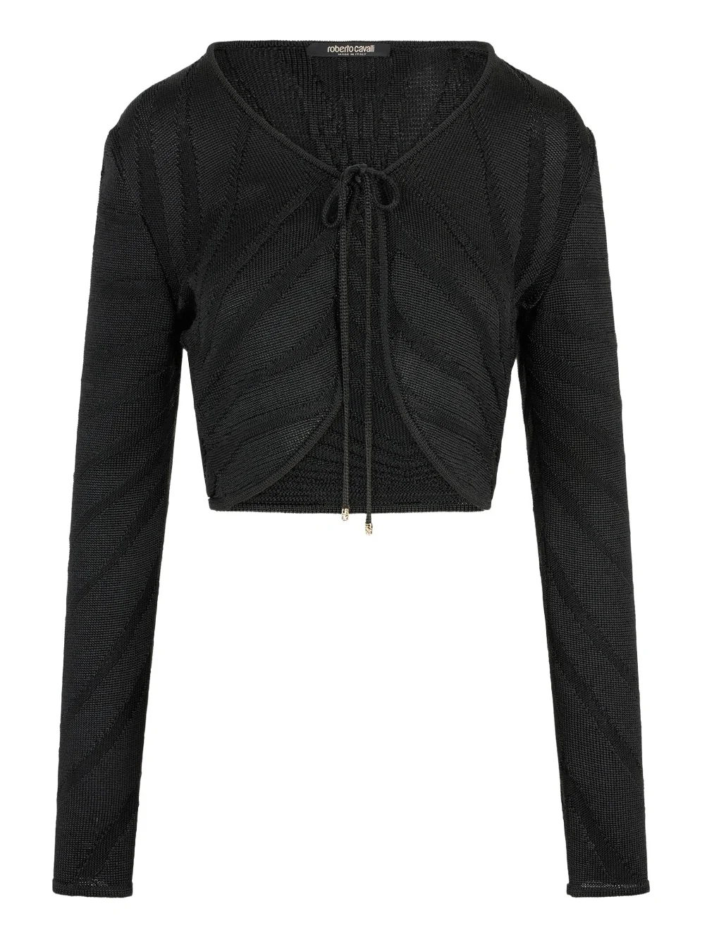 Black Cropped Tie Front Cardigan