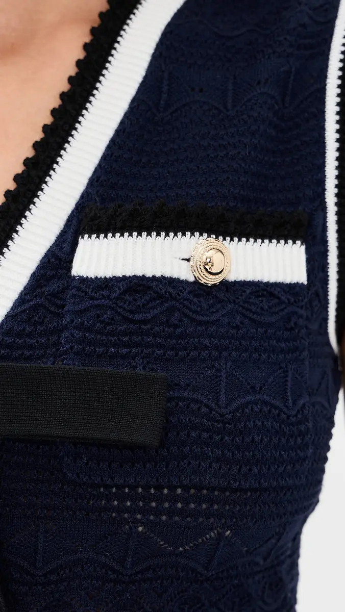 Self-Portrait Navy Peplum Pointelle Knit Mini Dress | Thumbnail 6 Self-Portrait Navy Peplum Pointelle Knit Mini Dress | Thumbnail 6
