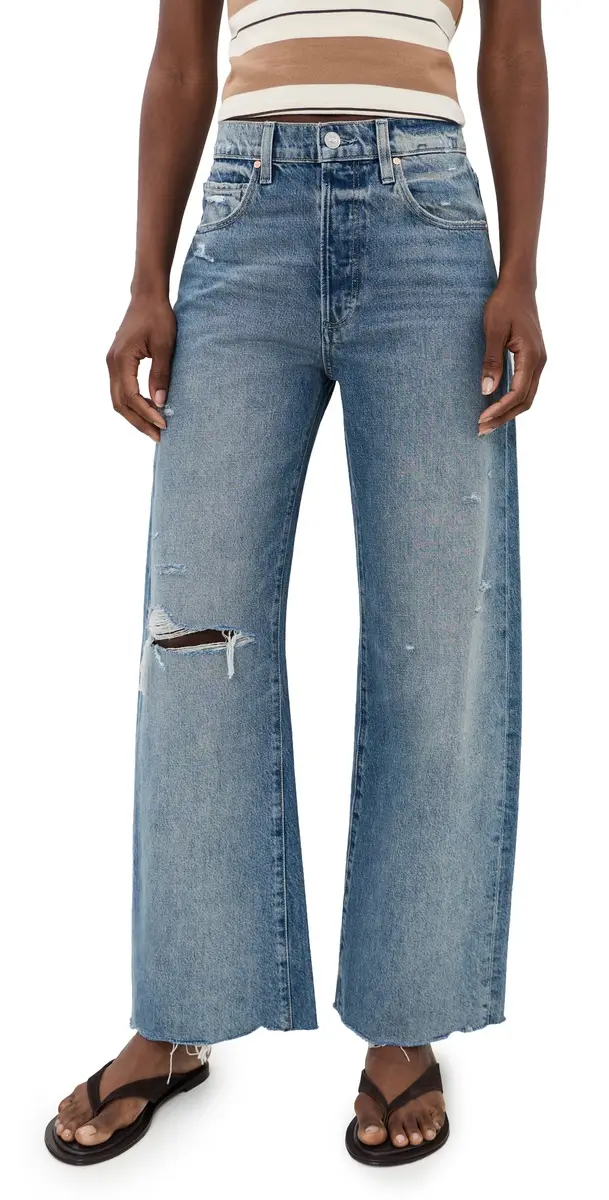 PAIGE Arellia Skimmer Covered Button Fly Wide Leg Jeans Terazzo Destructed | Image 1 PAIGE Arellia Skimmer Covered Button Fly Wide Leg Jeans Terazzo Destructed | Image 1