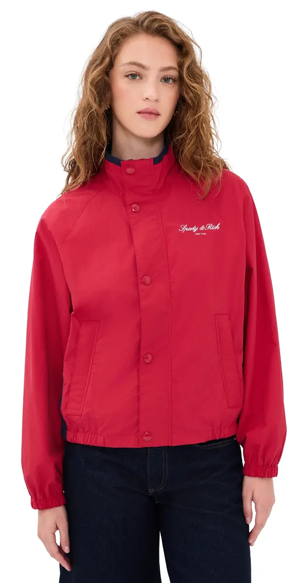 Sporty & Rich ignature NY Contrast Jacket Ruby/Navy White | Image 1 Sporty & Rich ignature NY Contrast Jacket Ruby/Navy White | Image 1