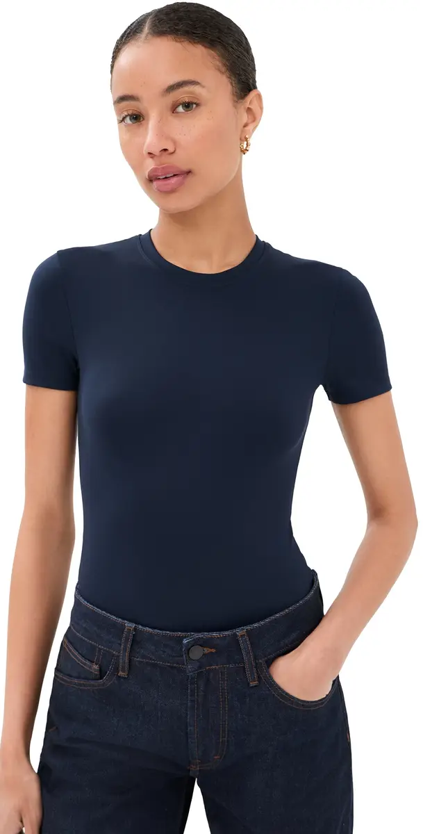 Wardrobe.NYC WARDROBE. NYC Opaque Tee Thong Bodysuit Navy L | Image 1 Wardrobe.NYC WARDROBE. NYC Opaque Tee Thong Bodysuit Navy L | Image 1