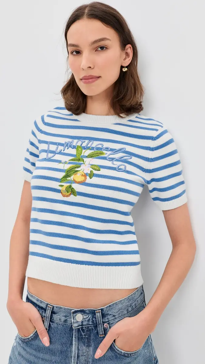 English Factory Striped Lemon Short Sleeve Sweater | Thumbnail 2 English Factory Striped Lemon Short Sleeve Sweater | Thumbnail 2