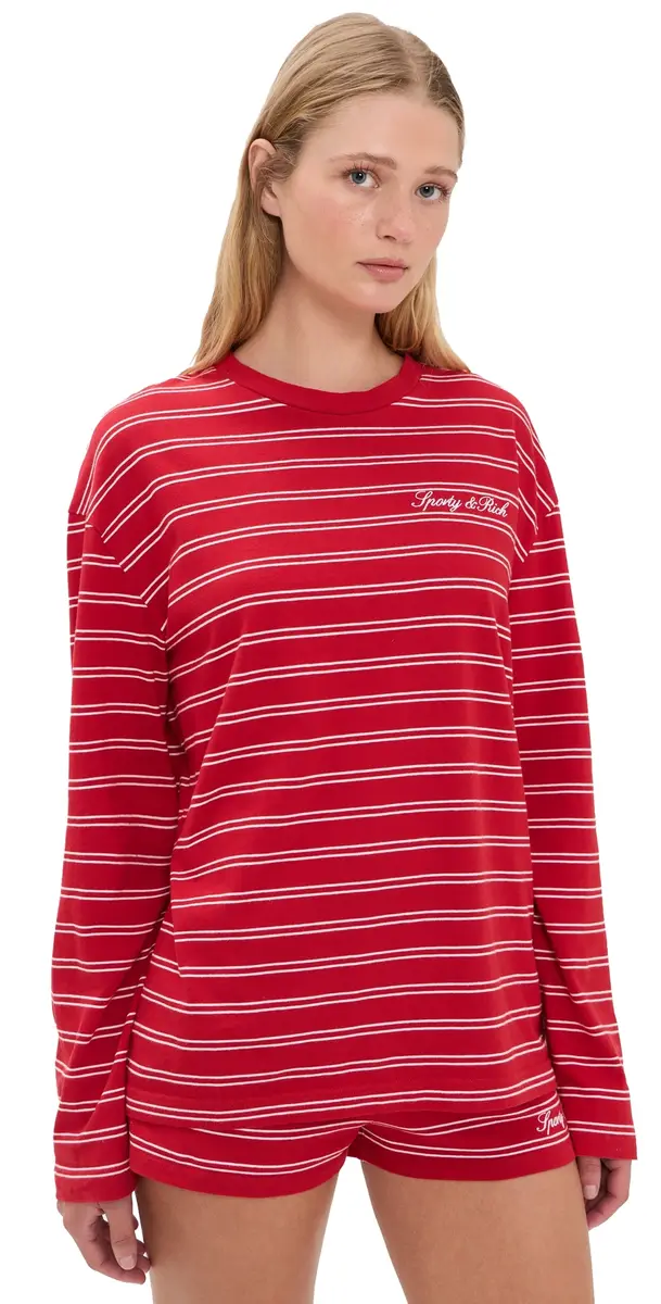 Sporty & Rich ignature Logo Easy Tee Ruby/White | Image 1 Sporty & Rich ignature Logo Easy Tee Ruby/White | Image 1
