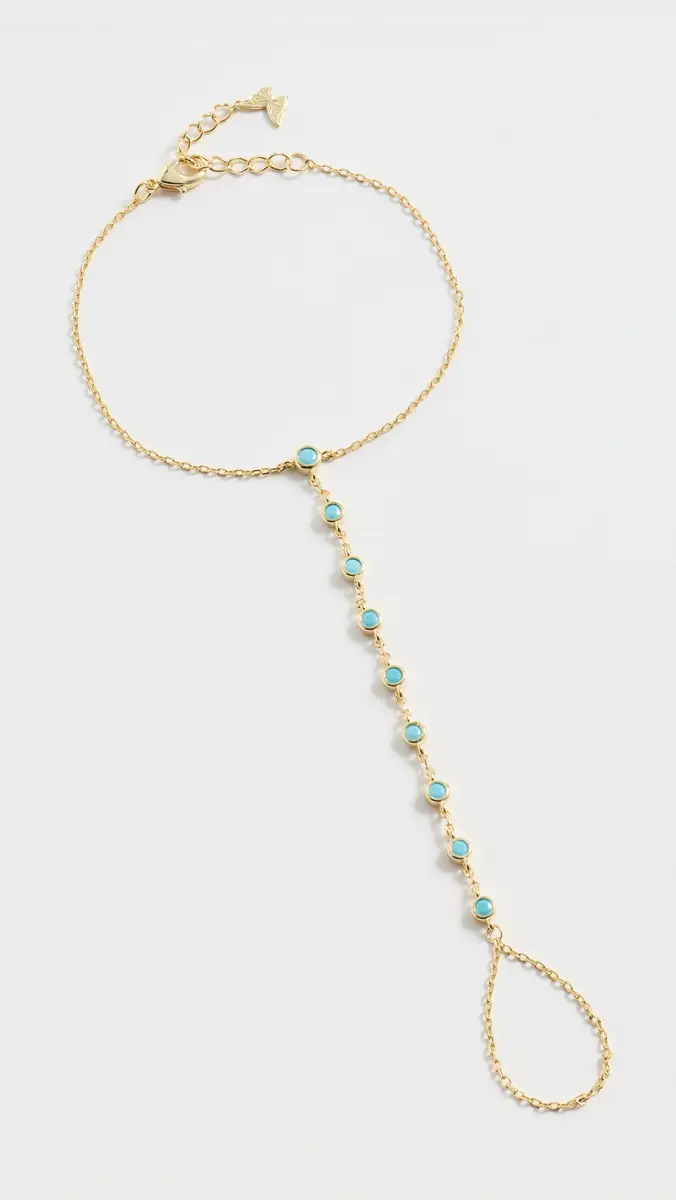By Adina Eden Turquoise Bezel Station Hand Chain | Thumbnail 3