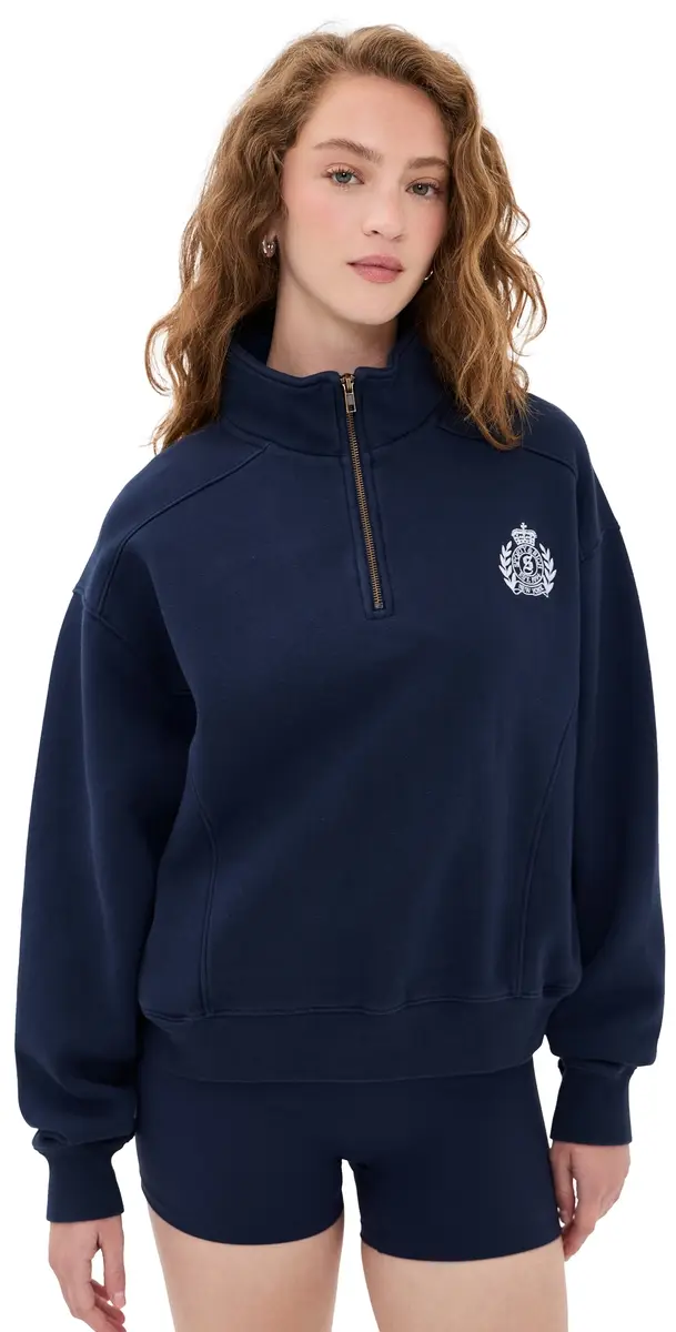 Sporty & Rich NY Crest Embroidered Quarter Zip Dark Navy L | Image 1 Sporty & Rich NY Crest Embroidered Quarter Zip Dark Navy L | Image 1