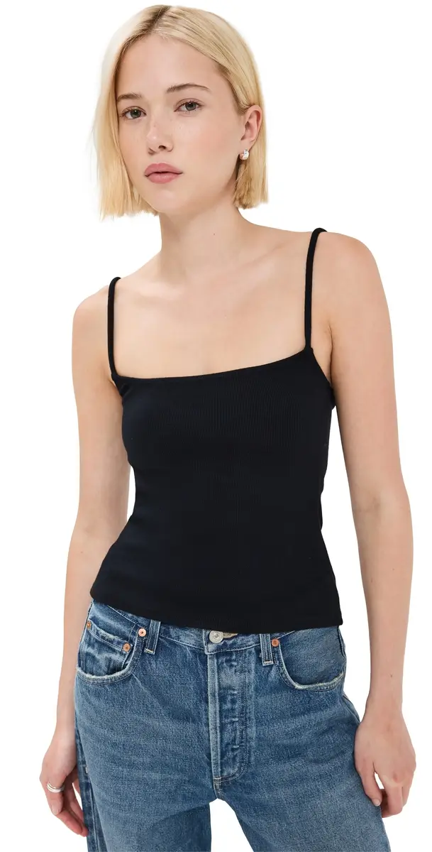perfectwhitetee Ribbed kinny Tank True Black | Image 1 perfectwhitetee Ribbed kinny Tank True Black | Image 1