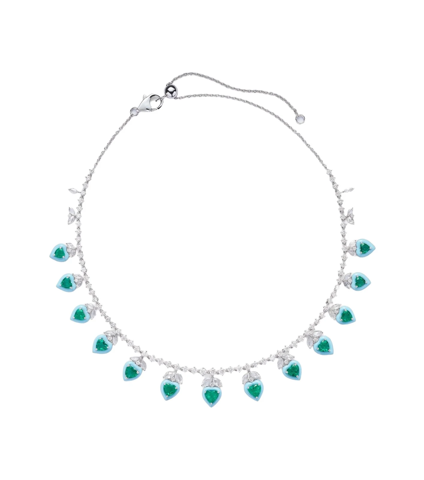 18kt white gold and enamel choker with emeralds and diamonds