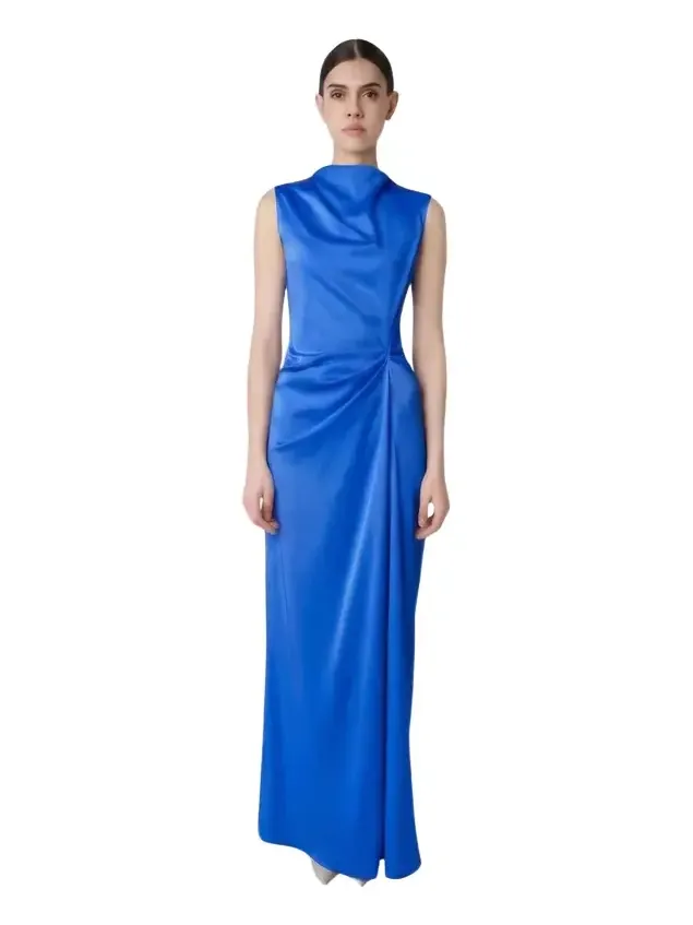 Lightweight Satin Sleeveless Gown With Tucks