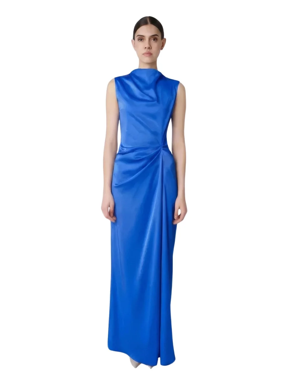 Lightweight Satin Sleeveless Gown With Tucks
