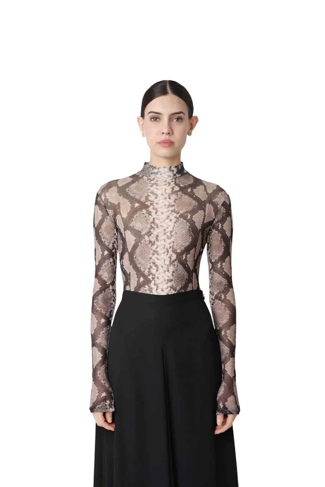 Printed Mesh Mock Neck Bodysuit Printed Mesh Mock Neck Bodysuit