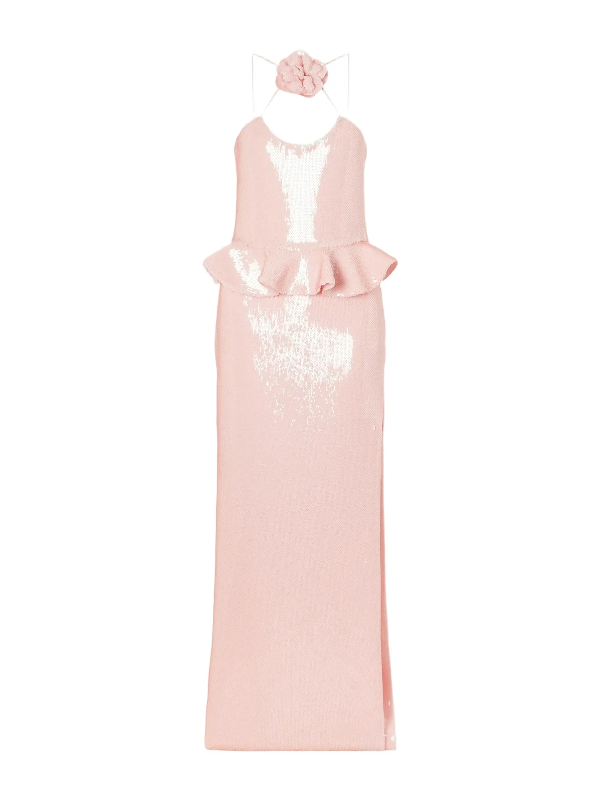 Floral-appliquéd Ruffled Sequined Mesh Halterneck Gown Floral-appliquéd Ruffled Sequined Mesh Halterneck Gown
